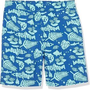 NWT Youth Large Columbia Super Backcast Swim Shorts Trunks Blue Fish Leaves